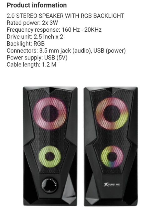 XTRIKE-ME 2.0 stereo speaker with RGB backlight